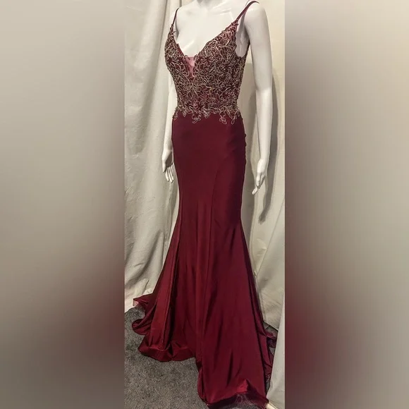 Let’s Sz XS Elegant Burgundy Dress Gold Embroidery Whimsigoth Romantic Dark Goth - Picture 2 of 14